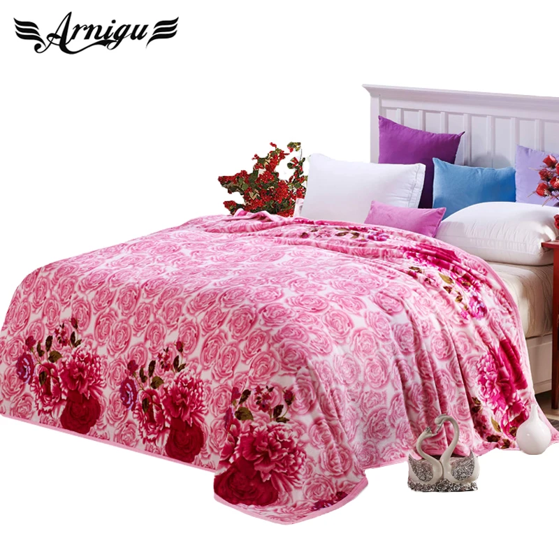 ARNIGU Romantic pink rose wedding Blanket soft winter bed sheet sofa