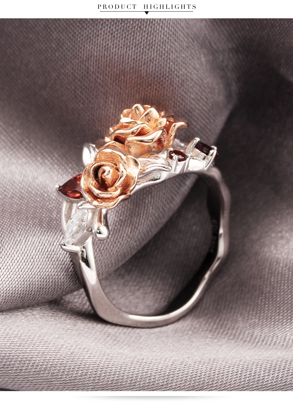 EDI, романтическая роза, серия, настоящее 925 пробы, серебряное обручальное кольцо, двойная Роза, роскошное натуральное Гранатовое кольцо, подарок для женщин