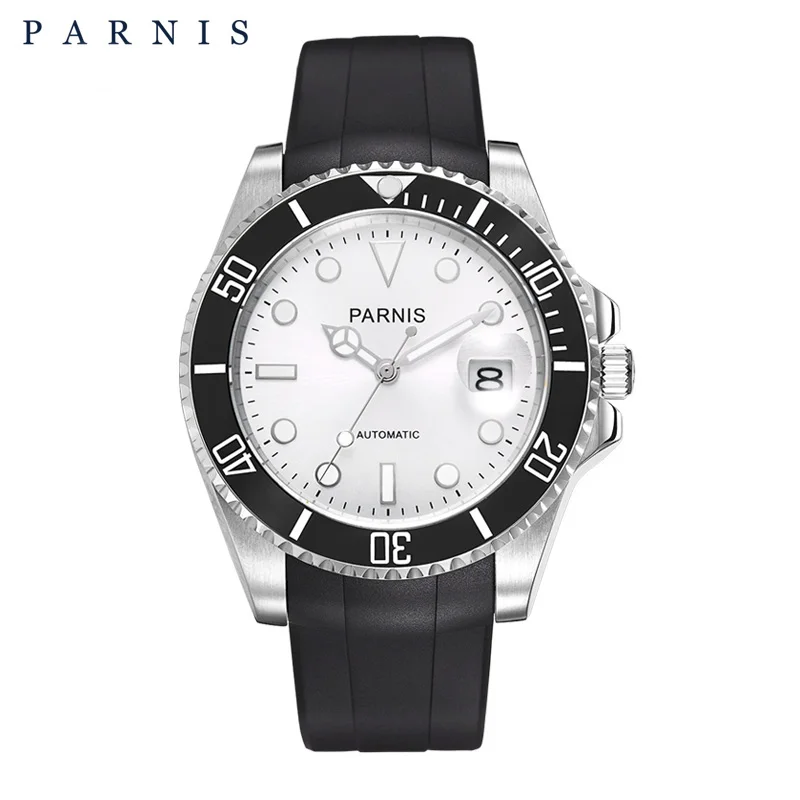 40 мм Parnis автоматические мужские часы Diver водонепроницаемые механические часы мужские с черным резиновым ремешком керамический ободок 10ATM Siwm - Цвет: N207