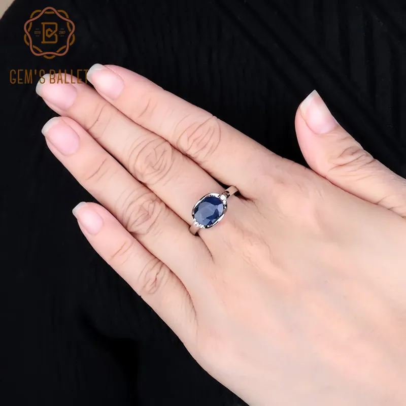 GEM'S балетное Новое 3.24Ct натуральные кольца с голубым сапфиром Настоящее 925 пробы Серебряное классическое овальное кольцо для женщин юбилей прекрасный подарок