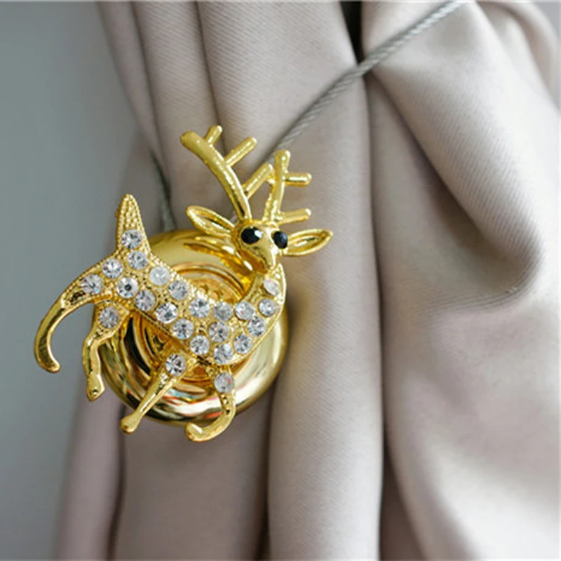 

1pcs Christmas Elk Curtain Tieback Magnet Curtains Buckle Rhinestone Decorative Curtain Tie Back Holder Curtain Accessories