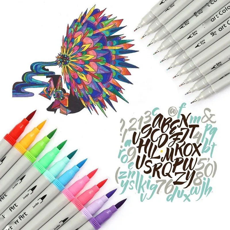 Double Head 12/24/36/48/72/100 Color Colors Set Tipped Pen Water Watercolor Brush Estilografo Dibujo | Канцтовары для офиса и