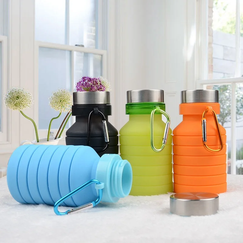 550ml Portable Silicone Water Bottle Stainless Steel Coffee Water Cup
