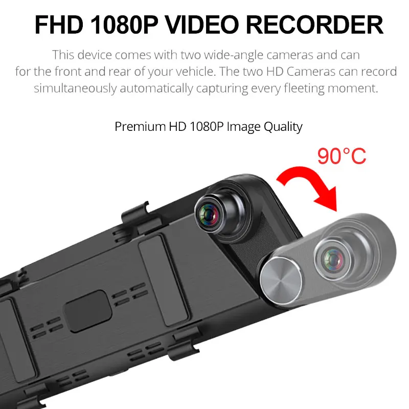 FHD 1080P 10 ''потоковое зеркало заднего вида камера с двойным объективом ночного