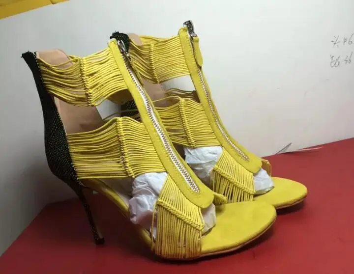 women newest high heel sandals open toe high thin heels narrow band cutouts zipper women shoes mixed colors sandals yellow black