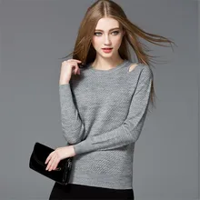 Модная открытая Для женщин футболка свитер Твердые серый хлопок женские футболки с круглым вырезом зимняя футболка женская с длинным рукавом топ Футболка