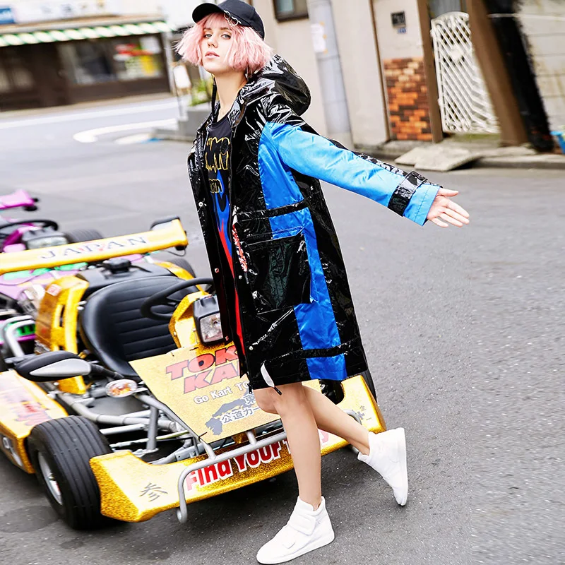 VKBN Windbreaker Girls Long Paragraph Autumn 2018 New Pattern Tide Brand Hip-hop Easy Ins Even Hat Loose Coat Woman Coats