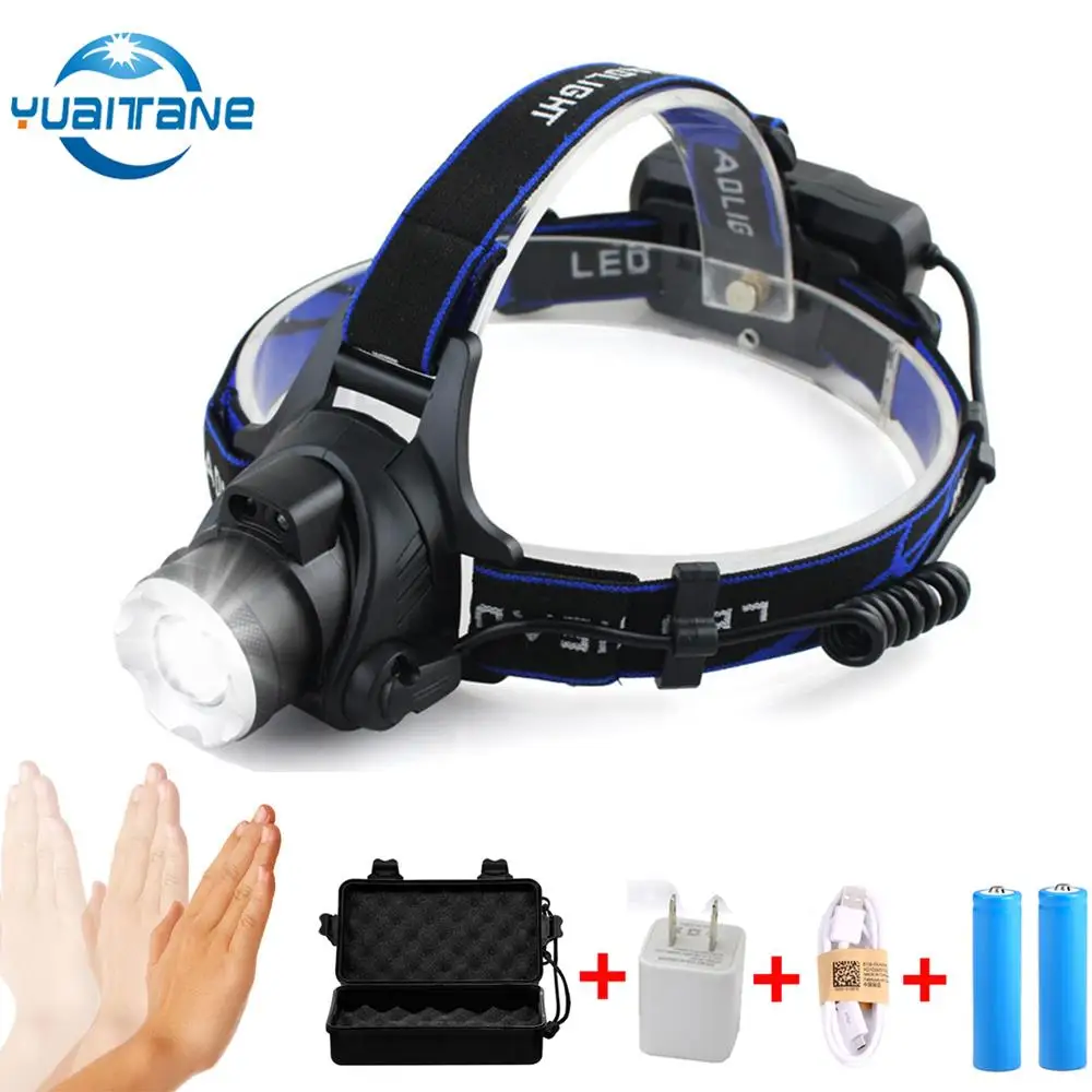 Beste USB IR Sensor 10000 lums LED Koplamp L2 T6 Waterdichte LED Koplampen Hoofd Lamp Door 18650 Oplaadbare Batterij koplamp hoofdlamp
