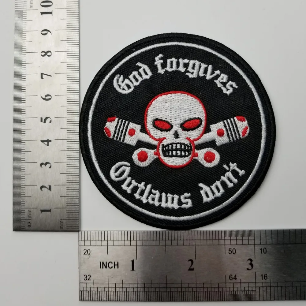 G0489 (2)GOD Forgives Outlaw Don't Motorcycle Embroidered Patch Iron On Patch for Jacket Vest Rider Patch