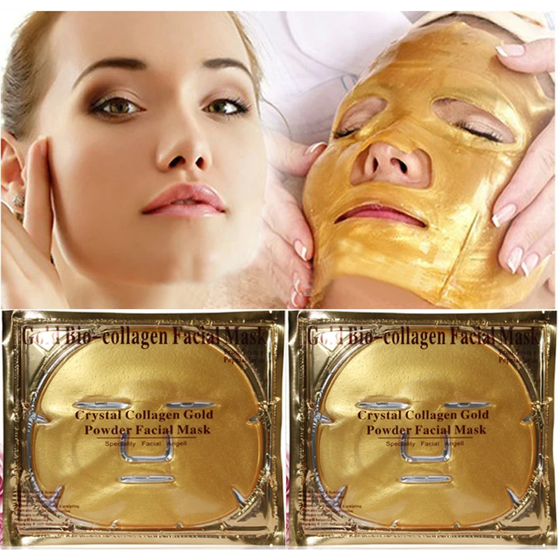 

5PCS/LOT 24k Gold Bio-Collagen Facial Mask Vitamin Whitening Face Mask Crystal Gold Powder Mask Moisturizing Anti-aging