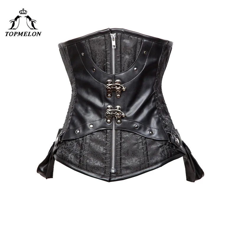 

TOPMELON Steampunk Underbust Corselet Corset Women Bustier Gothic Corsets Punk Rivet Corset Black Retro Party Corset Tops 6XL