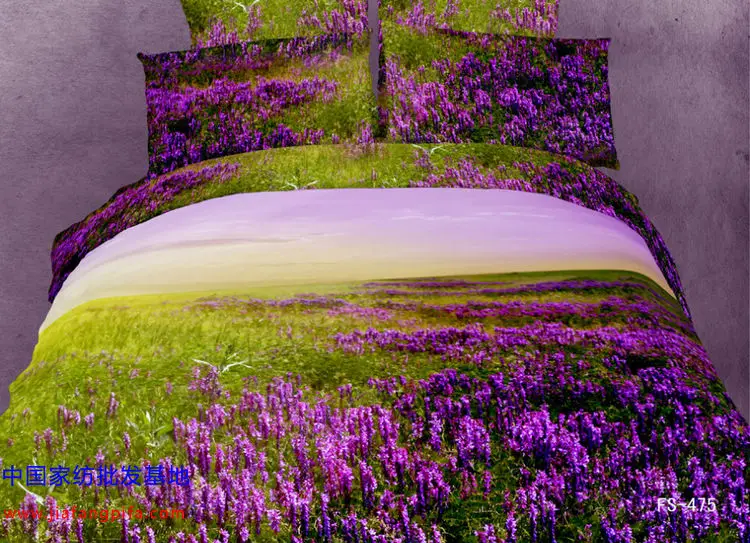 

Beautiful comforters sets bedding comforter set queen size purple print 3D duvet quilt cover bed 100% cotton 4pcs scenery