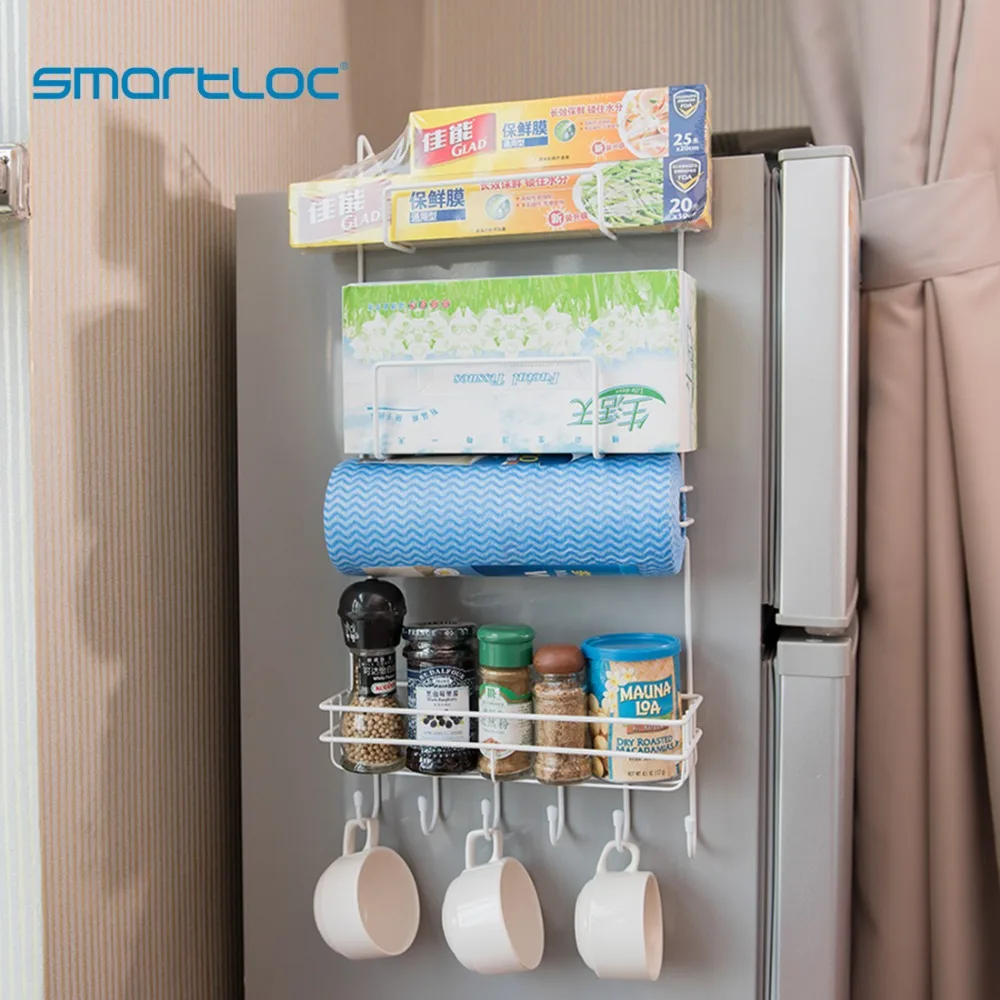 

smartloc 4 Layers Iron Refrigerator Side Rack Organizer Containers Caster Shelf Suction Cup Box Kitchen Tools Accessories