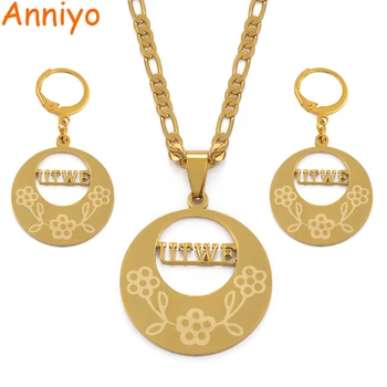 

Anniyo UTWE Kosrae Necklace Earrings Marshallies Jewelry set Trendy Gold Color Jewellery for Women #037221