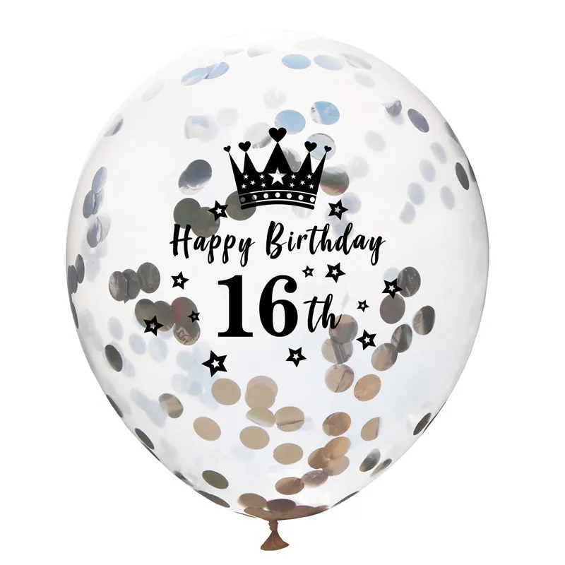 С днем рождения, короны, цифры, шары, серебряные конфетти, воздушные шары, прозрачные латексные шары для 16-й 30-й 40-й вечеринки на день рождения