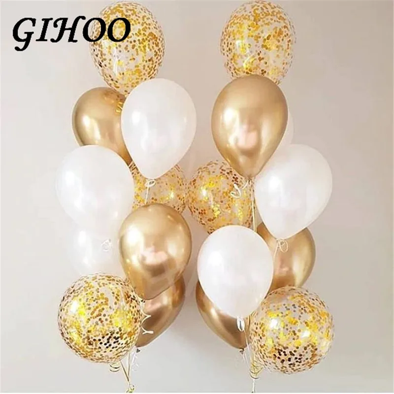 

GIHOO 9pcs 12inch Gold Balloons Confetti Latex Balloons Happy Birthday Wedding Valentine's Day Party Balloon Decoration Supplies