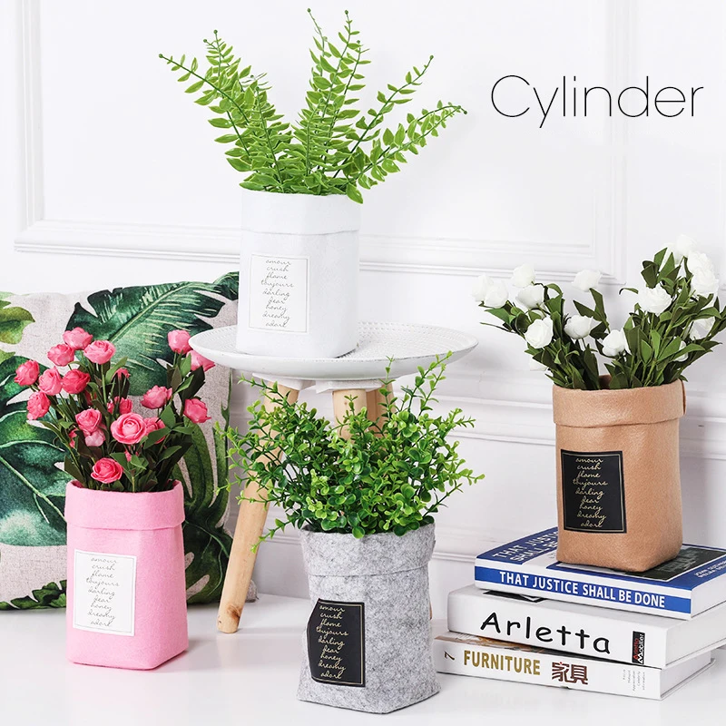 Fabric Vase Cover Iron Shelf Tabletop Vase Flowerpot Home Organizer