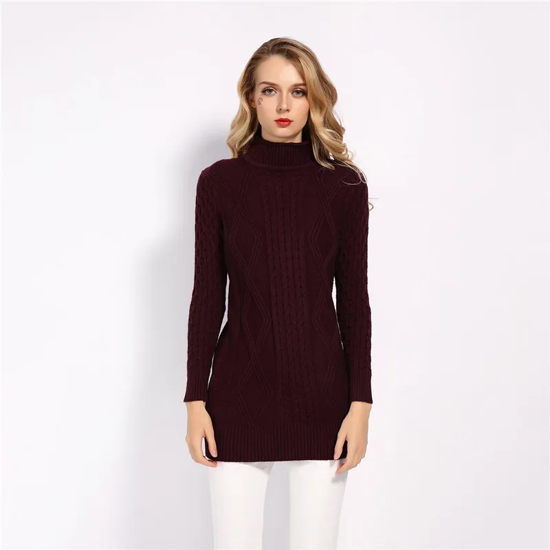 Женский длинный свитер с цветочным узором GCAROL, теплый вязаный джемпер с воротником-стойкой, пуловер размеров S-XL на осень и зиму