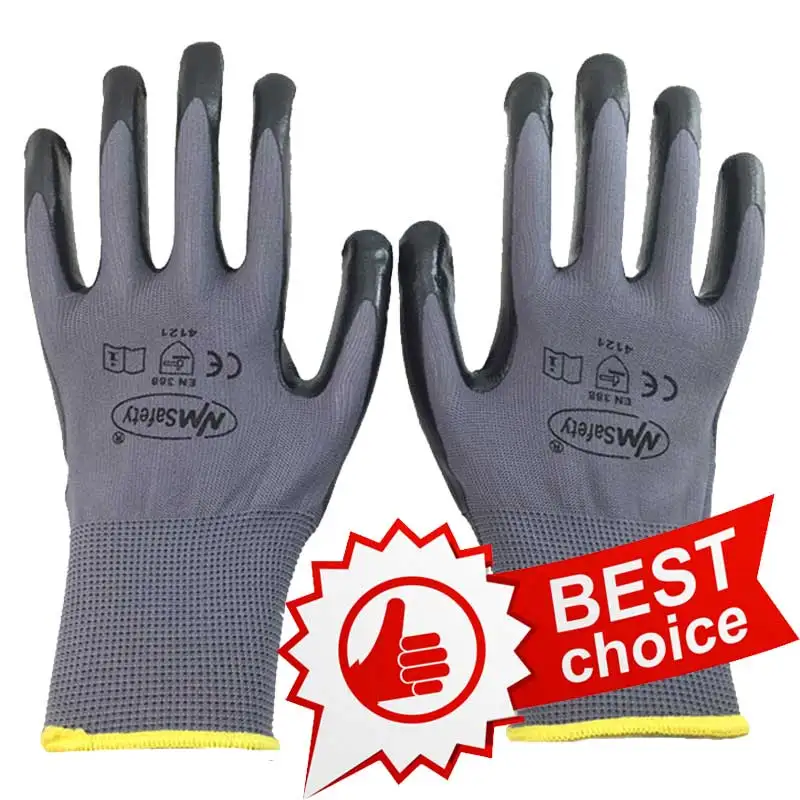 NMSafety 12 пар гибкий и чувствительный черного цвета, с нитриловым покрытием рабочие защитные перчатки