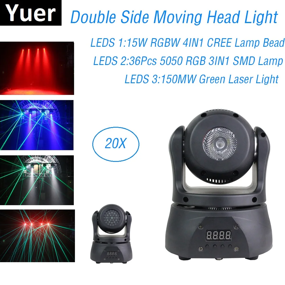 

Double Side LED Mini Moving Head Light Strobe Wash Laser 3IN1 Stage Light Dj Lighting Effect Professional Dj Laser Light Party