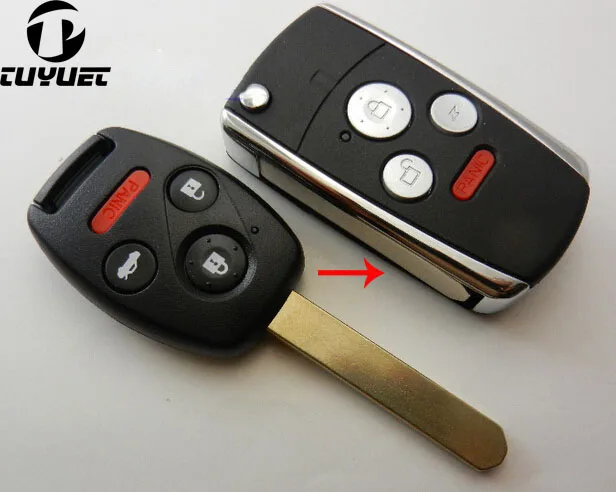 Modified Flip Folding 3+1 Panic Buttons Remote Key Shell for HONDA ACCORD CRV Car Key Blanks Case