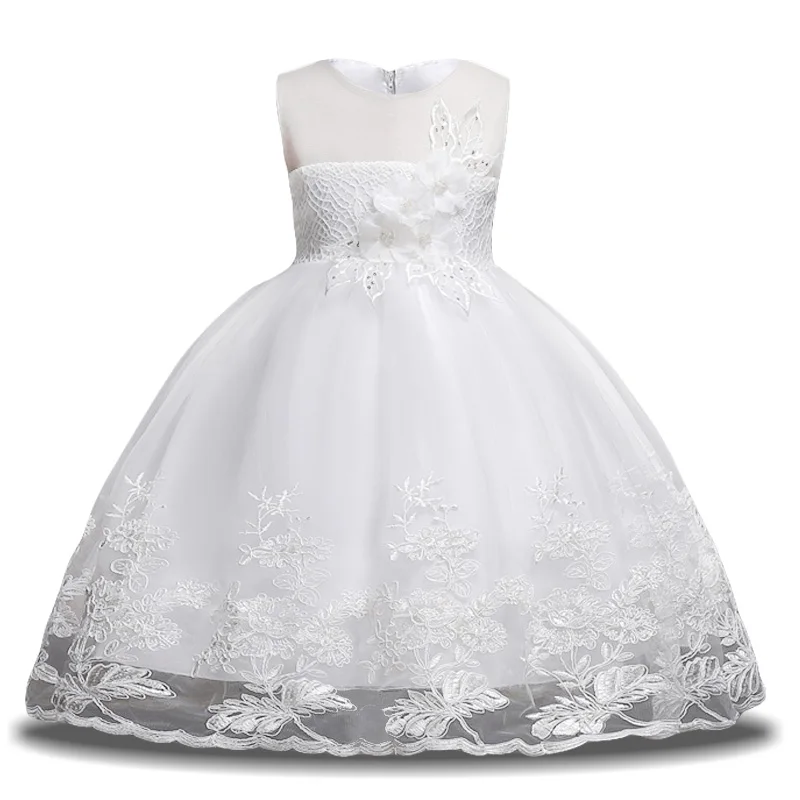 Элегантное детское рождественское платье принцессы Детские платья для девочек, вечернее платье свадебное платье с цветочным узором для девочек 4, 6, 8, 10, 12 лет - Цвет: White