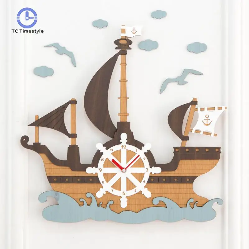 Pirate Ship Creative Wall Clock Living Room Personality Featured Watcehs Art Retro Clocks Modern Design | Дом и сад