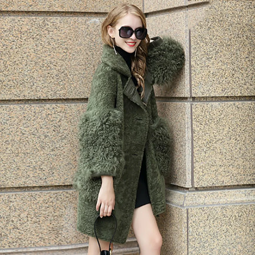 Jin Li Di Ang High quality Soft genuine sheepskin lining real warm thick fashion sheep fur coat with full sleeve trendy coats