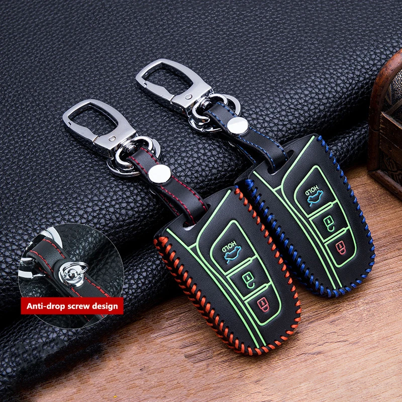 

Hand sewing Luminous Leather 4 Button Keyless Entry Smart Key Shell Case Cover For Hyundai SantaFe/Equus/Azera/Genesis L110
