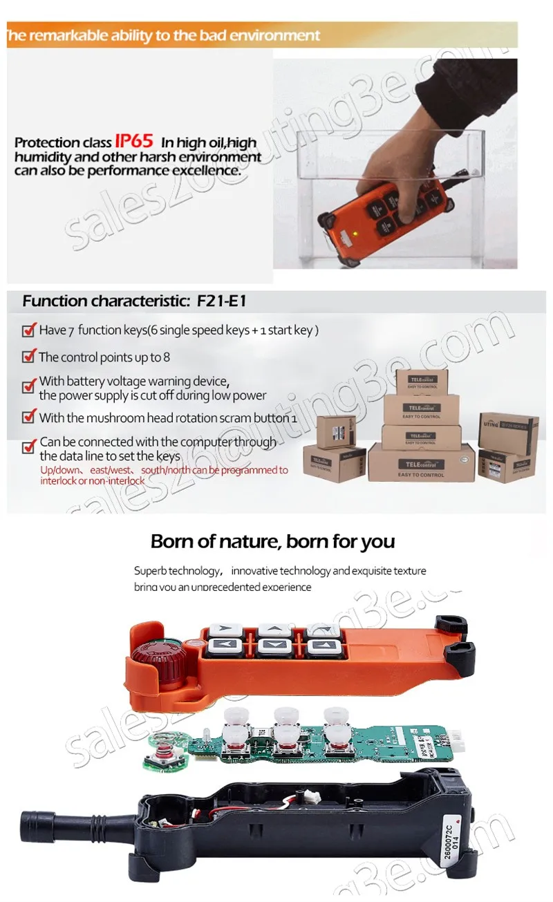 Промышленный беспроводной пульт дистанционного управления с 6 кнопками, одношаговый F21-E1 для подъемного крана, 2 передатчика и 1 приемника