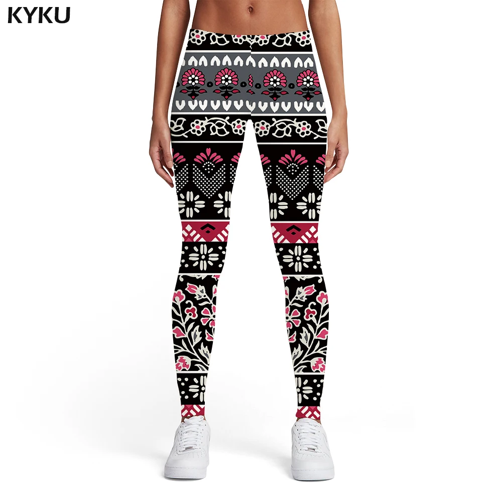 

KYKU Flower Leggings Women Black Spandex Retro Trousers Harajuku Sexy 3d Print Womens Leggings Pants Fitness Slim Skinny
