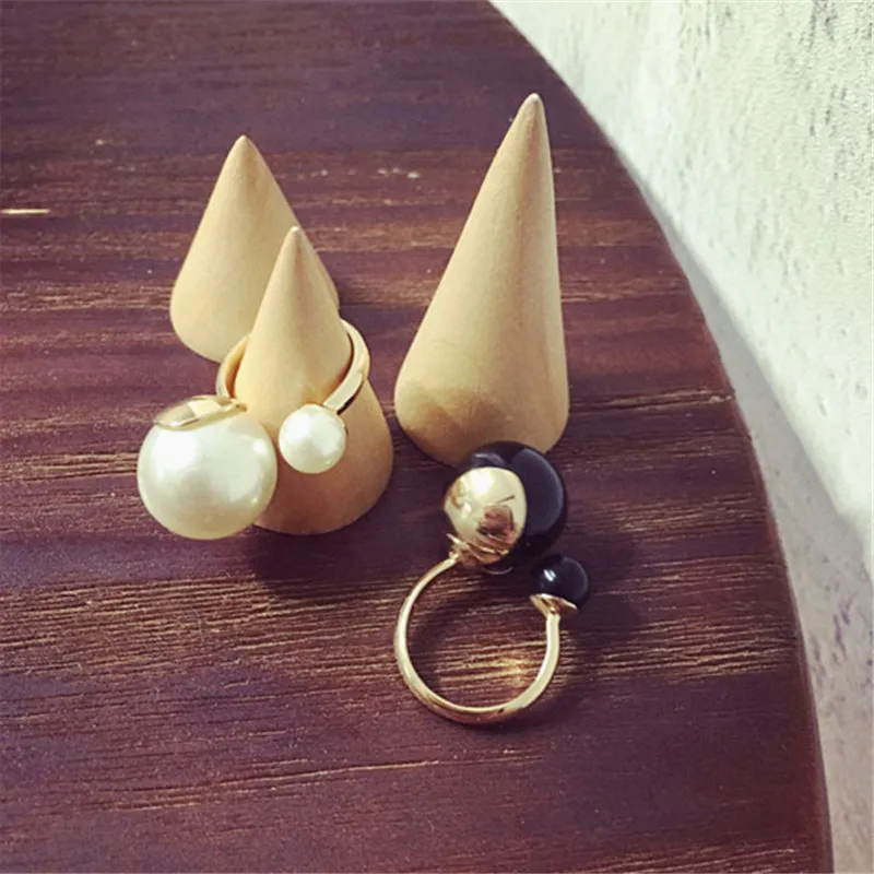 Простые открытые кольца с искусственным жемчугом для женщин золотого цвета, модные ювелирные изделия, милый подарок, белый и черный цвета