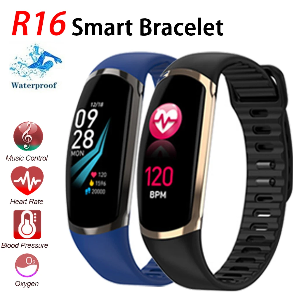 

Smart Bracelet R16 Android IOS Heart Rate Band Sleep Monitor Blood Pressure Fitness Tracker Waterproof Color Screen Sport Band