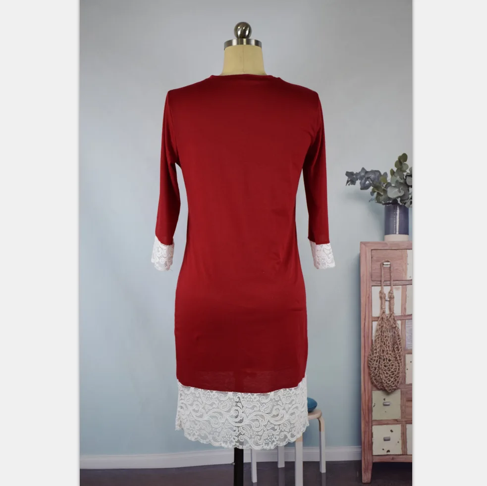 Новые платья для мамы и дочки, платья для мамы и дочки, Красные кружевные лоскутные однотонные Семейные комплекты с длинными рукавами