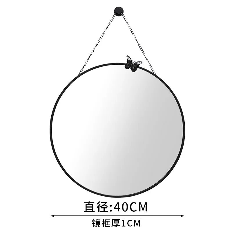 Скандинавское зеркало для ванной, Настенное подвесное зеркало для ванной, зеркало для макияжа, зеркало для туалета, декоративное круглое зеркало LM3181558 - Цвет: black D40CM