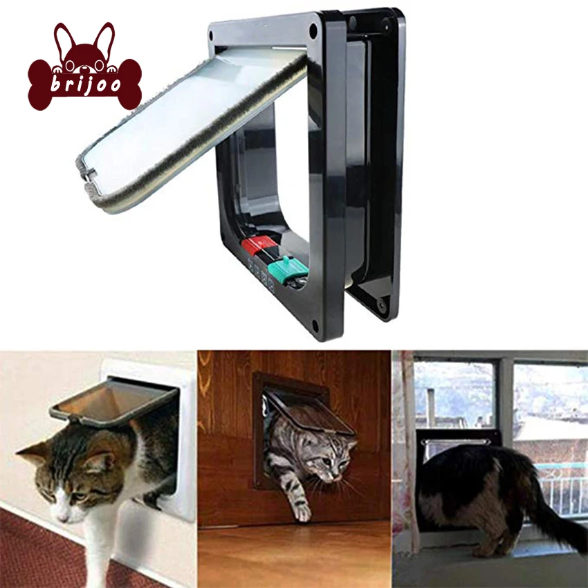 Cat Door Pet Doors 4 Way Locking Flap for Interior Exterior Indoor Wall Window Swinging Door for Large Cats Kitty Small Dog