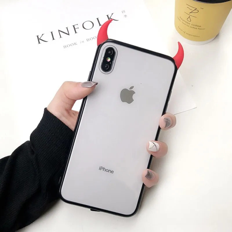 3D роскошный чехол для телефона Devil Horns для iPhone 6 6Plus 6s 6Plus 7 7Plus 8 8Plus X XR XS Max милый черный красный акриловый чехол - Цвет: Red