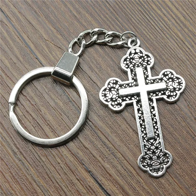 Cross Keyring Cross Keychain 54x33mm Antique Silver Cross Key Chain