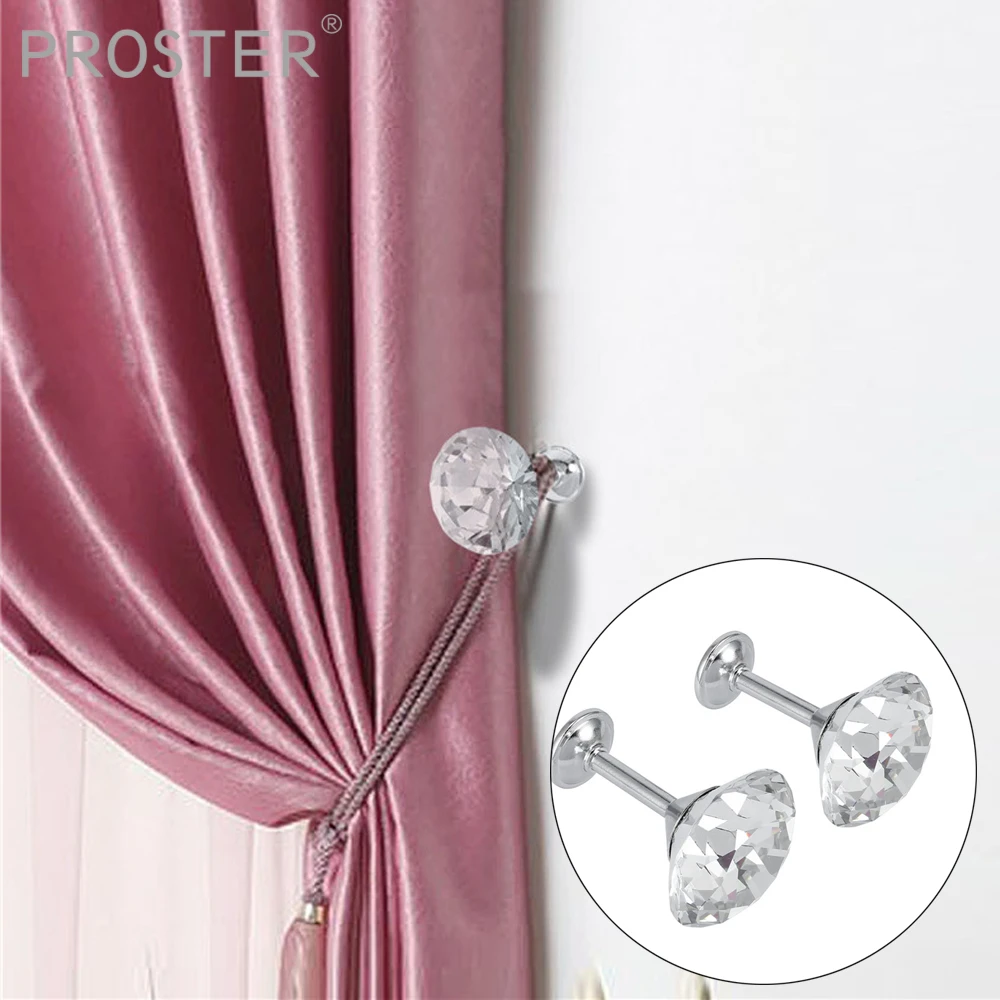 Proster 2 uds gancho para de pared para ventana sujetar hacia atrás atar a la espalda aleación de Zinc imitación de cristal soporte ganchos suspensión de plata|Accesorios de cortinas| -