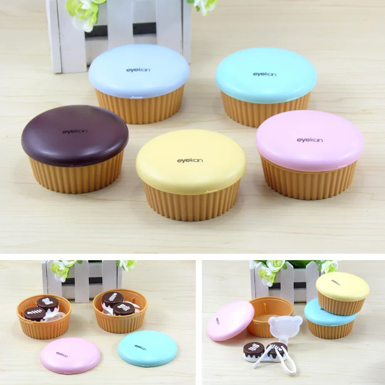 

Free ship!1lot=10set!cute cake contact lenses box / companion case / Cartoon eyeglasses box / lens care /storage box