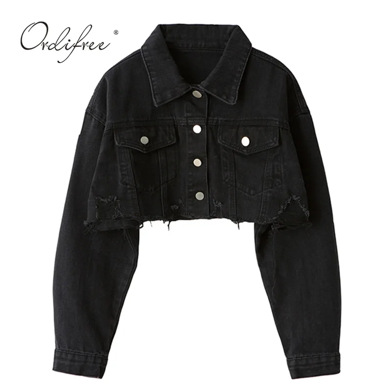 Ordifree 2019 Autumn Women Denim Jacket Long Sleeve Fashion Streetwear Casual Loose Outwear Short R