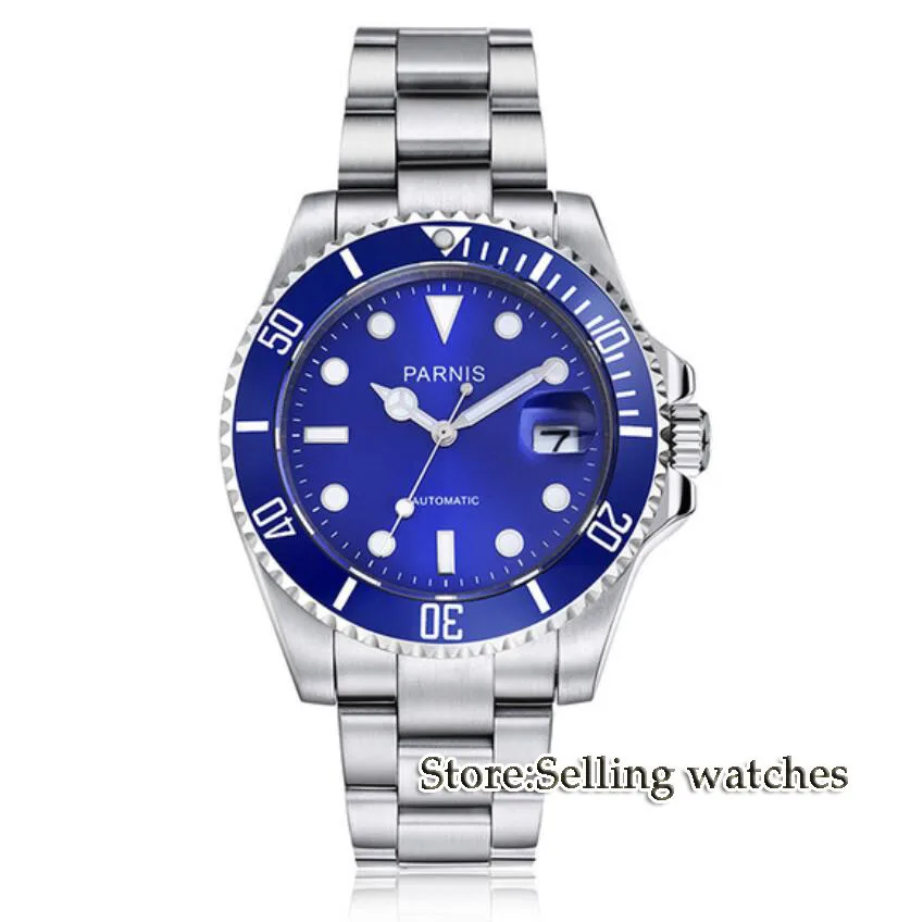 Parnis wrist watch MIYOTA Automatic movement 40mm SS case blue dial luminous Sapphire glass ceramic bezel Men's watch men Parnis wrist watch MIYOTA Automatic movement 40mm SS case blue dial luminous Sapphire glass ceramic bezel Men's watch men