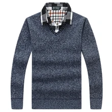 QIMAGE 2017 V-Neck Sweaters For Men Computer Knitted Fashion Male Pullovers Sweater Casual Sweater Men Clothing