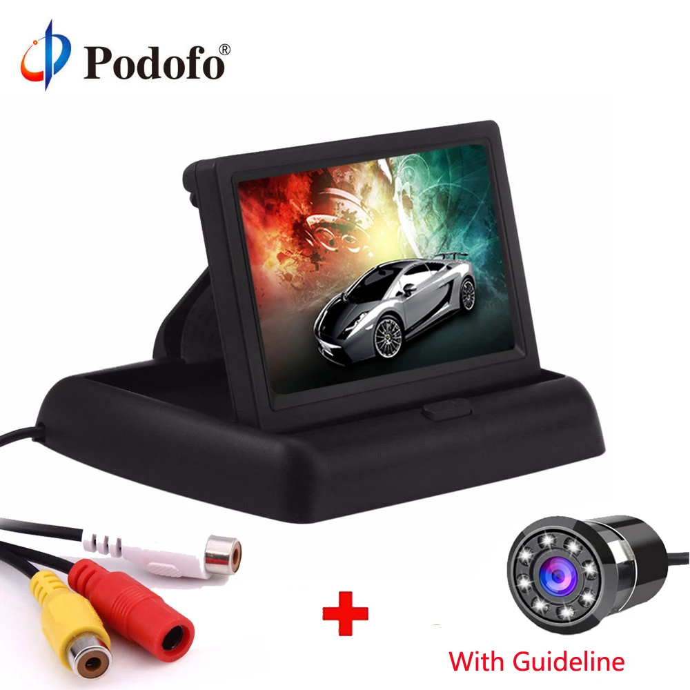 

Podofo 4.3" inch Hot Sale Folding TFT LCD Monitor for Rear View Camera Auto Parking Backup Reverse Monitor 2-Channel Video Input