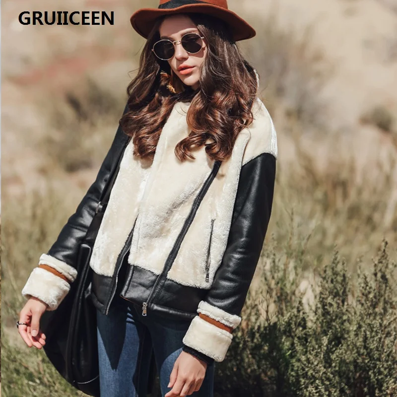 Gruiiceen ماركة 2017 النساء الشتاء الدافئ سترة معطف الإناث سترة جلدية مع الفراء المعاطف الشارع الشهير سميكة نوعية جيدة SG-0819175 Gruiiceen ماركة 2017 النساء الشتاء الدافئ سترة معطف الإناث سترة جلدية مع الفراء المعاطف الشارع الشهير سميكة نوعية جيدة SG-0819175