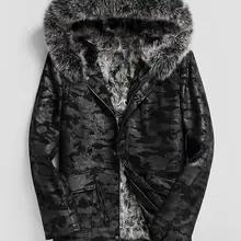 Высококачественная зимняя мужская шерстяная Шуба с воротником из натурального Лисьего меха, пальто с капюшоном, мужская куртка из натуральной шерсти, цветная парка с мехом внутри