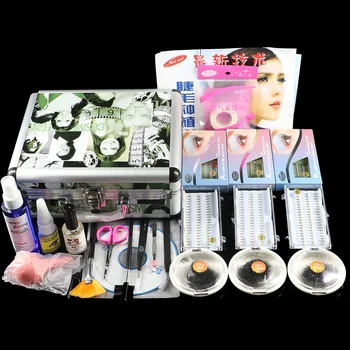 

Fashion False Double Layer Beauty Grafting Eyelash Extension Kit Full Set with Silver Case for Beauty Salon Makeup Free shipping