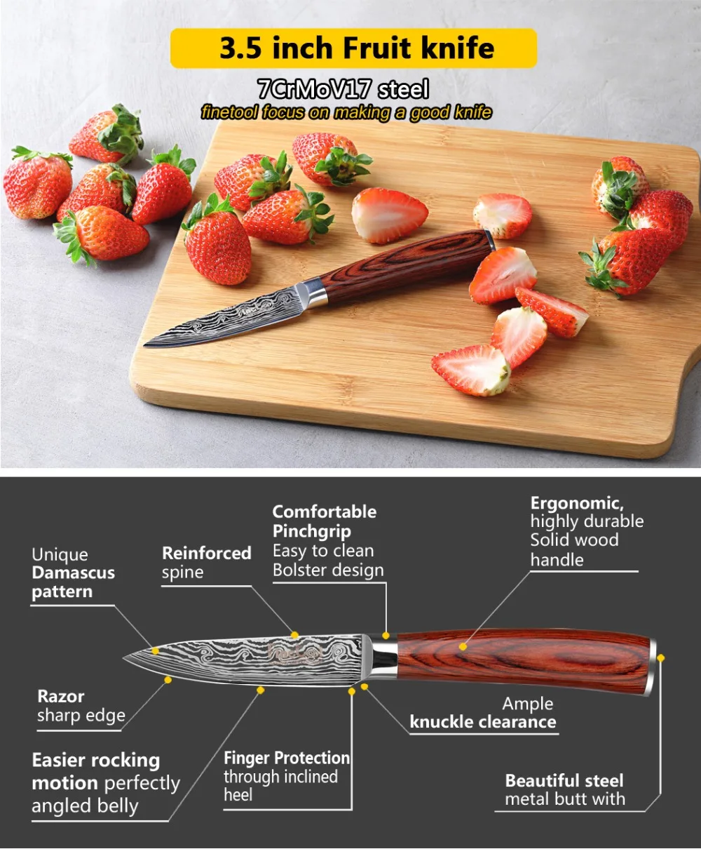 Ножи для чистки фруктов нож для нарезки японский 7Cr17 нержавеющая сталь 3,5 дюймов Кухонные ножи для удаления кожуры деревянной ручкой