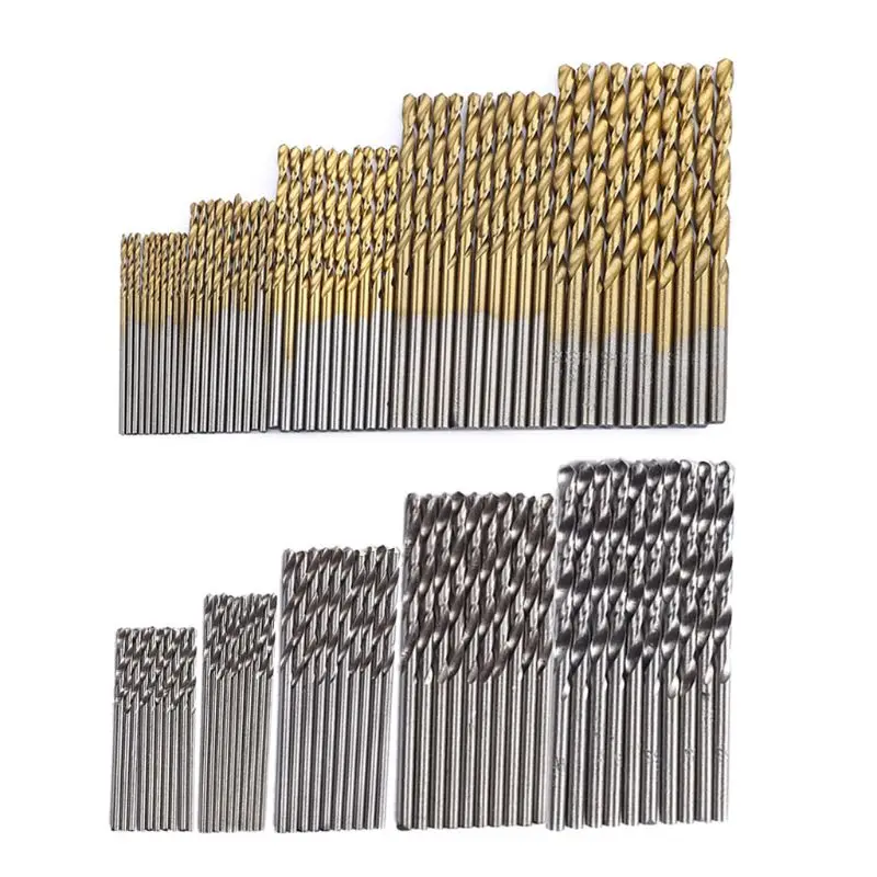 100pcs 1/1.5/2.0/2.5/3mm Titanium Coated Diamond Twist Drill Bits High Speed Steel HSS Set For Woodworking Plastic And Aluminum |