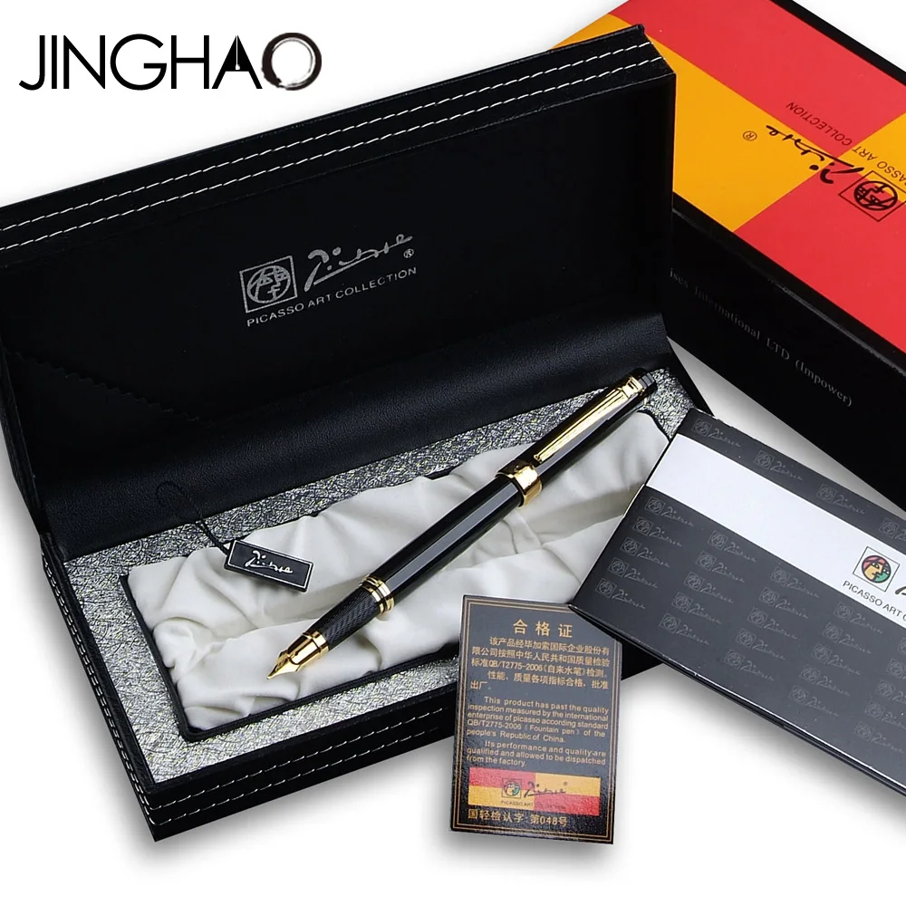 

Jinghao Pimio 917 Hot-selling Metal Fountain Pen Smooth Black and Gold Clip Inking Pens with Original Gift Case 0.5mm F Nib
